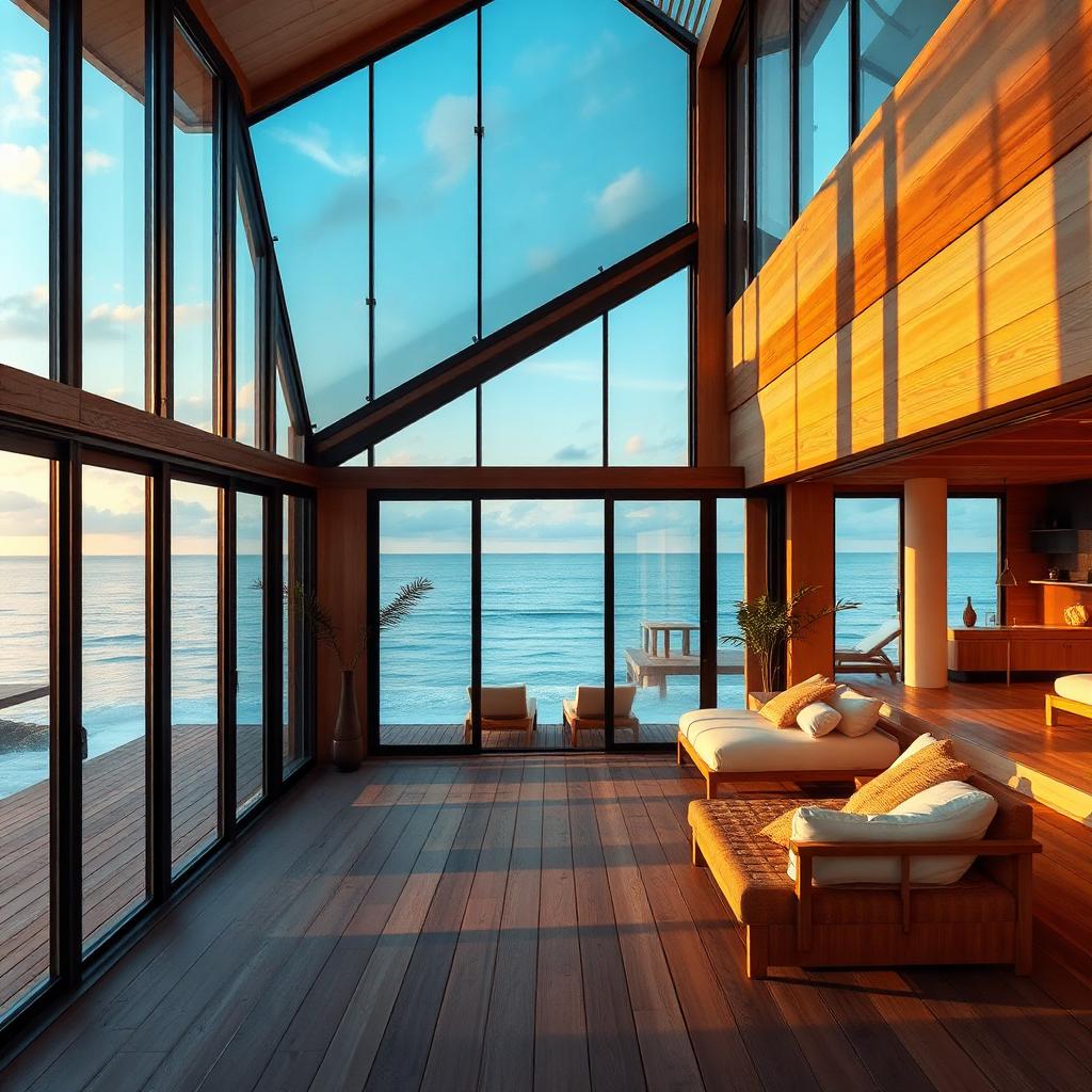 Interior modular com vista panorâmica para o mar
